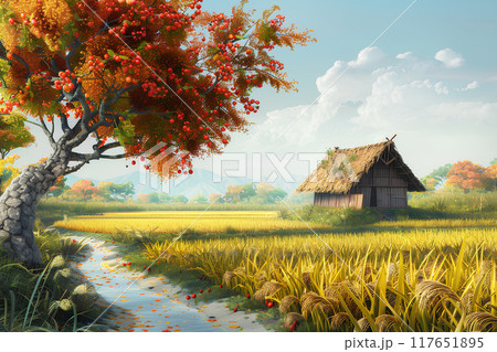 秋の田園風景 117651895