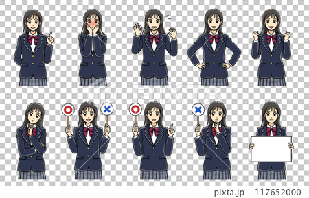 ブレザーの女子高生上半身ポーズセット（フルカラー） 117652000