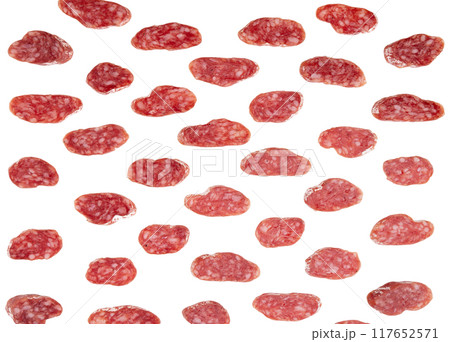slices of salami isolated on white background 117652571