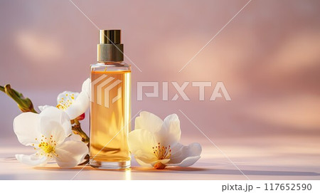Jar of natural lotion or perfume. Presentation and mockup of aromatherapy product. 117652590