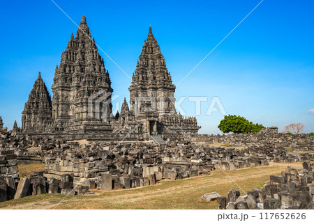 Prambanan Temple is the largest hindu temple compound dedicated to Shiva in yogyakarta, Indonesia. Prambanan Temple is the largest hindu temple compound dedicated to Shiva in yogyakarta, Indonesia. 117652626