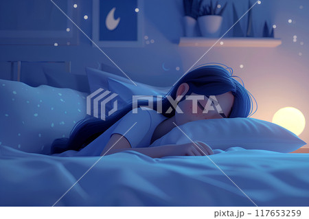 睡眠障害に悩む女性 117653259