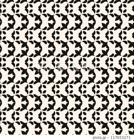 Simple floral pattern. Vector minimalist seamless texture with tiny flower shapes. Abstract minimal geometric monochrome background. Repeat design Simple floral pattern. Vector minimalist seamless texture with tiny flower shapes. Abstract minimal geometric monochrome background. Repeat design 117653271