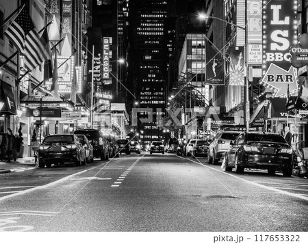 ニューヨーク　夜のマンハッタン　モノクロ 117653322