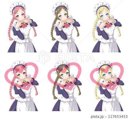 萌えアニメ風キャラクター立ち絵　 クラシカルなメイドの女の子 117653453