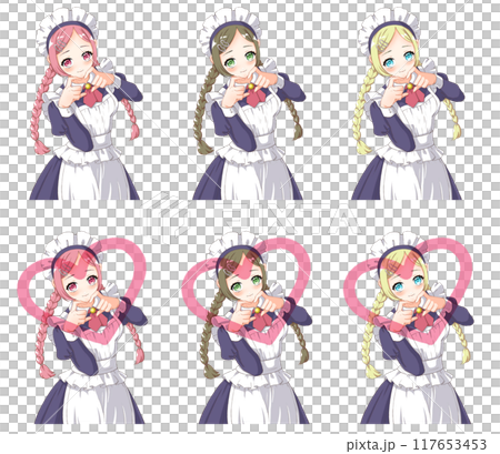 萌えアニメ風キャラクター立ち絵　 クラシカルなメイドの女の子 117653453