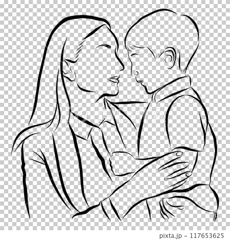 mom carry a son line art style transparent background. mom carry a son line art style transparent background. 117653625
