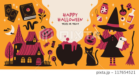 かわいい魔女のハロウィンベクターイラストセット 117654521