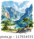 Watercolor Illustration of Sumidero Canyon in Chiapas 117654555
