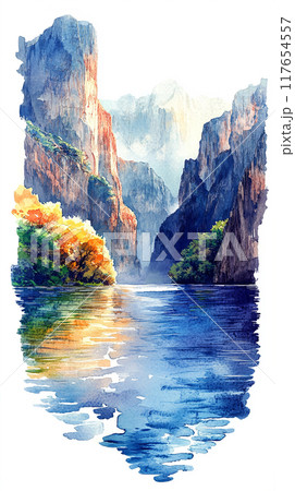Watercolor Illustration of Sumidero Canyon in Chiapas Watercolor Illustration of Sumidero Canyon in Chiapas 117654557
