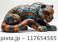 Intricate Wooden Jaguar Alebrije Sculpture with Traditional Mexican Patterns 117654565