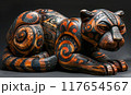 Intricate Wooden Jaguar Alebrije Sculpture with Traditional Mexican Patterns 117654567