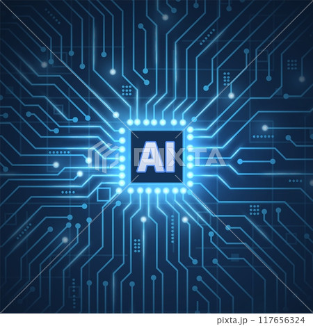 Brain-shaped circuit board with chip. Artificial intelligence, Digital memory 117656324