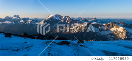 mountain peaks in morning light, panoramic natural landscape mountain peaks in morning light, panoramic natural landscape 117656989