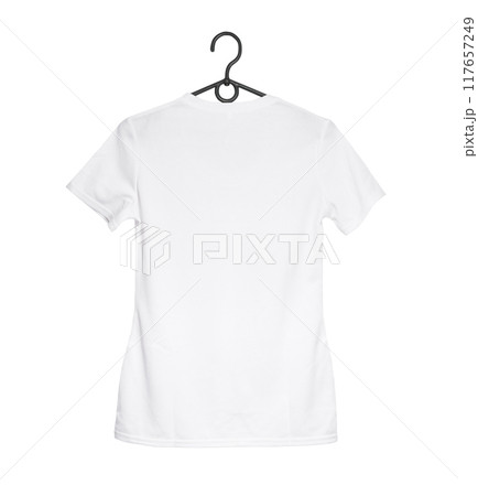 white woman t-shirt on hanger white woman t-shirt on hanger 117657249