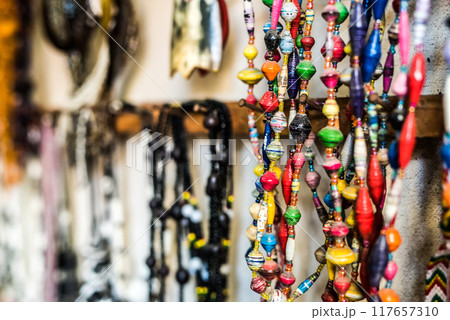 different colorful beads at african market 117657310