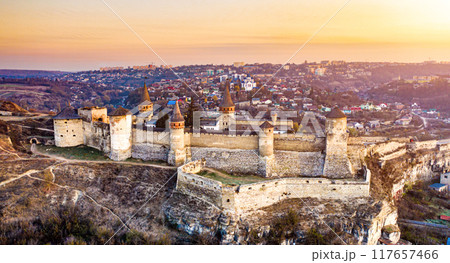 Aerial view of Kamianets Podilskyi fort Aerial view of Kamianets Podilskyi fort 117657466