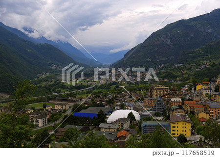 Panorama of the Val Aosta Alps from the town of Saint Vincent Panorama of the Val Aosta Alps from the town of Saint Vincent 117658519