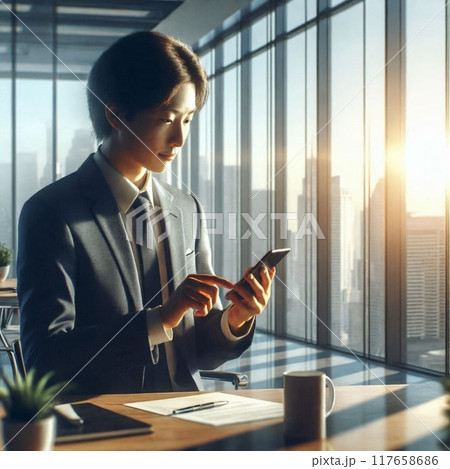 自然光が差し込むオフィスでのスマートワーク 117658686
