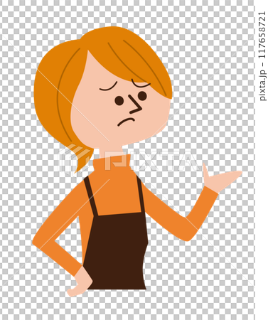エプロンをつけた女性が困っている 117658721
