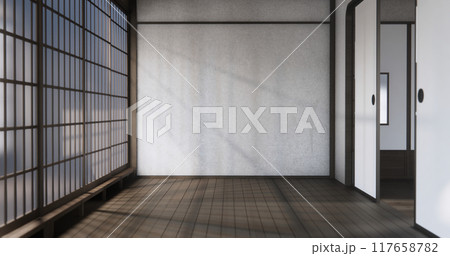 Modern japan room wooden floor on wall design. Modern japan room wooden floor on wall design. 117658782