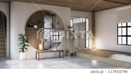 Modern japan room wooden floor on wall design. 117658796