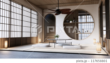 japan low table and pillow in modern living room colorful style. 3D render 117658801