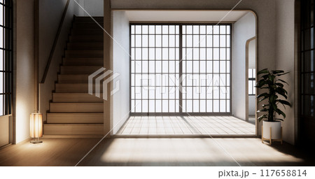 Modern japan room wooden floor on wall design. 117658814