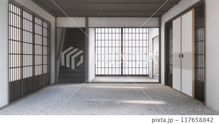 Modern japan room wooden floor on wall design. Modern japan room wooden floor on wall design. 117658842