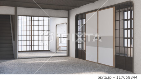 Modern japan room wooden floor on wall design. Modern japan room wooden floor on wall design. 117658844