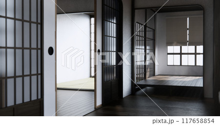 Modern japan room wooden floor on wall design. 117658854