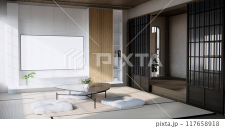 japan low table and pillow in modern living room colorful style. 3D render 117658918