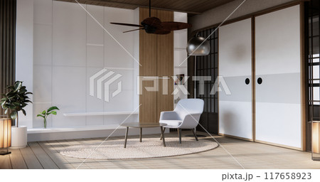 abinet wooden design on white room interior modern style. 117658923