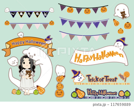 幽霊女の子ハロウィンイラストセット 117659889