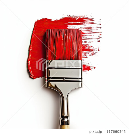 Red paint brush isolated on white background, centered Red paint brush isolated on white background, centered 117660343
