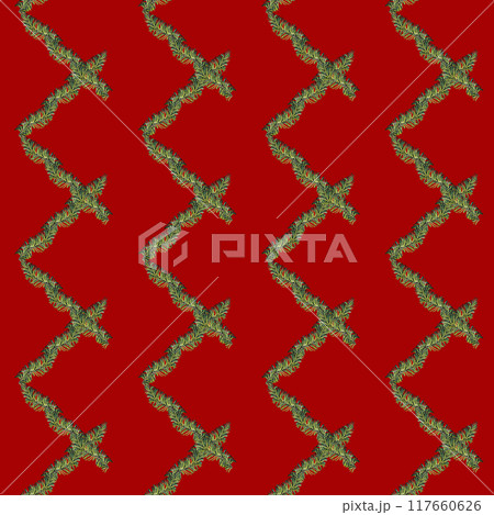 Christmas green fresh fir branches. Modern seamless pattern. Watercolor botanical illustration isolated on red background. Ornament template for fabric textile, wrapping paper, wallpaper, scrapbook 117660626