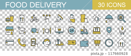 Food delivery icon set color 117660928