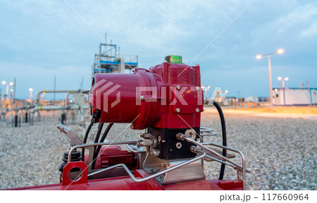 Emergency gas blow down valve on gas equipment with red actuator 117660964