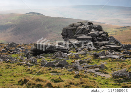 Oke Tor high up on the ridge viewed from Higher Tor, Dartmoor UK 117660968