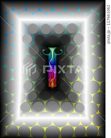 A flower column with a sprout depicted on it. A flower column is depicted in a light frame on a decorative background. A flower column with a sprout depicted on it. A flower column is depicted in a light frame on a decorative background. 117661062