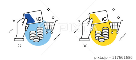 ICカードでお買物　デジタル決済のアイコン・イラスト素材セット　 117661686