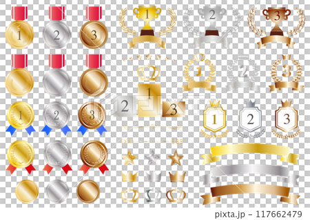 おしゃれなメダル トロフィー ランキングアイコンセット おしゃれなメダル トロフィー ランキングアイコンセット 117662479