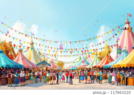 Festive Oktoberfest scene in Munich 117663220