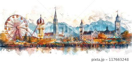 Panoramic Oktoberfest grounds 117663248