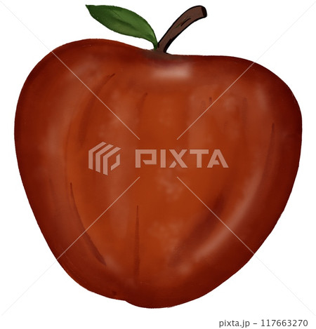 red a apple with green leaf 117663270