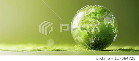 Green Earth globe on a green background. 117664729