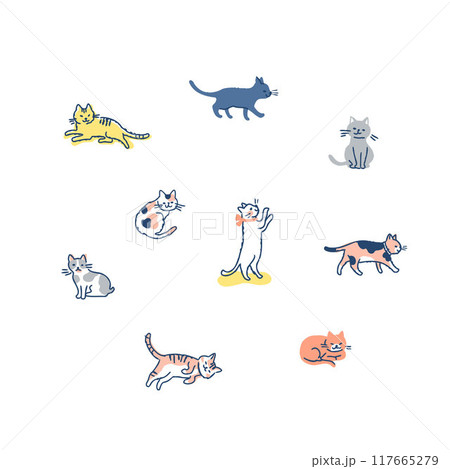 さまざまなポーズの猫 バリエーション セット さまざまなポーズの猫 バリエーション セット 117665279