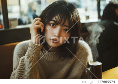 カフェでくつろぐ女性 カフェでくつろぐ女性 117665574