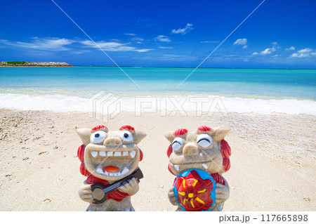 シーサーと沖縄の海 シーサーと沖縄の海 117665898