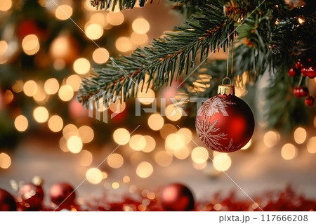 Christmas decoration at home. Xmas and New Year celebration for party on holiday. Christmas decoration at home. Xmas and New Year celebration for party on holiday. 117666208